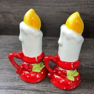 Young’s Inc Holiday Candlesticks with Holly Pair of Glass Salt & Pepper Shakers